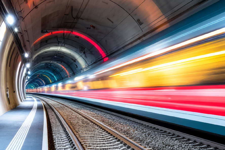 fast train passing through tunnel