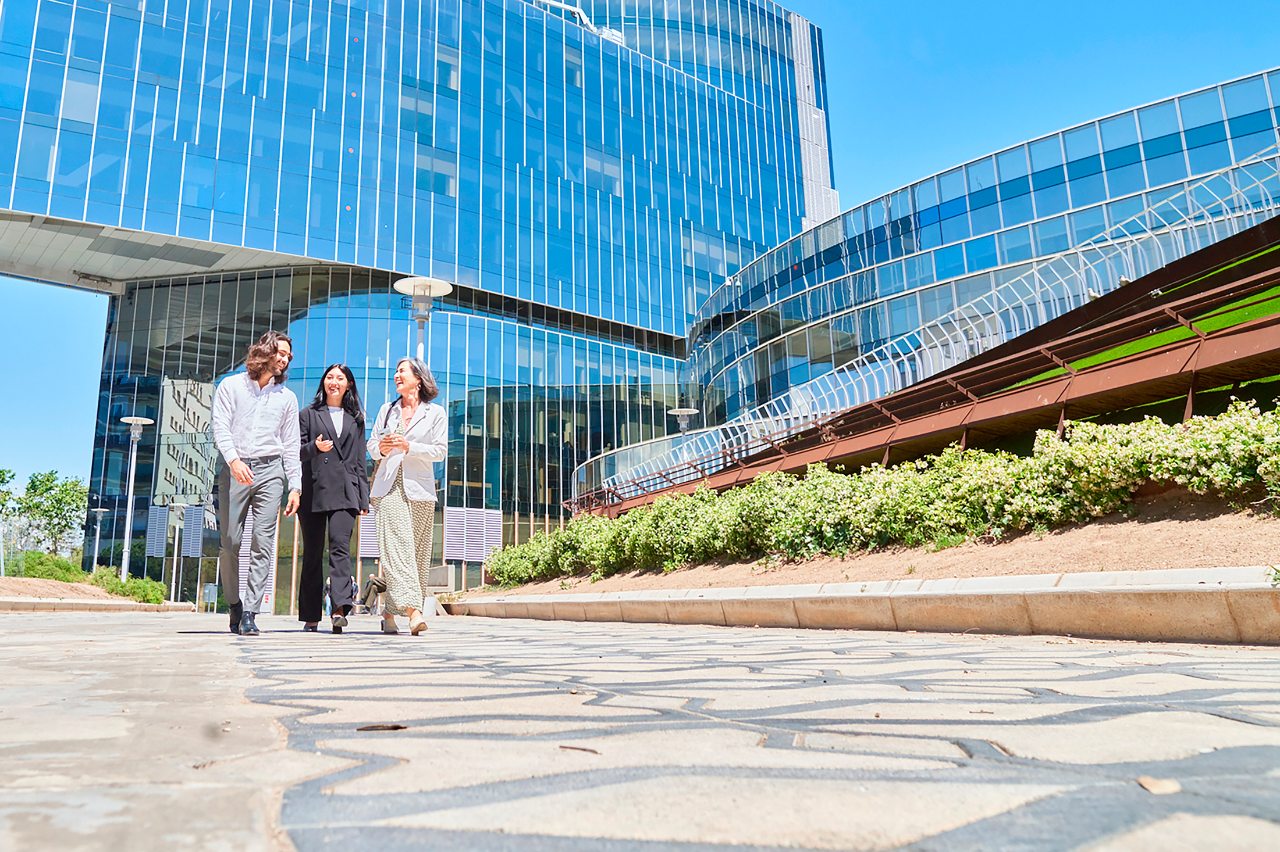 Three coworkers walking together
